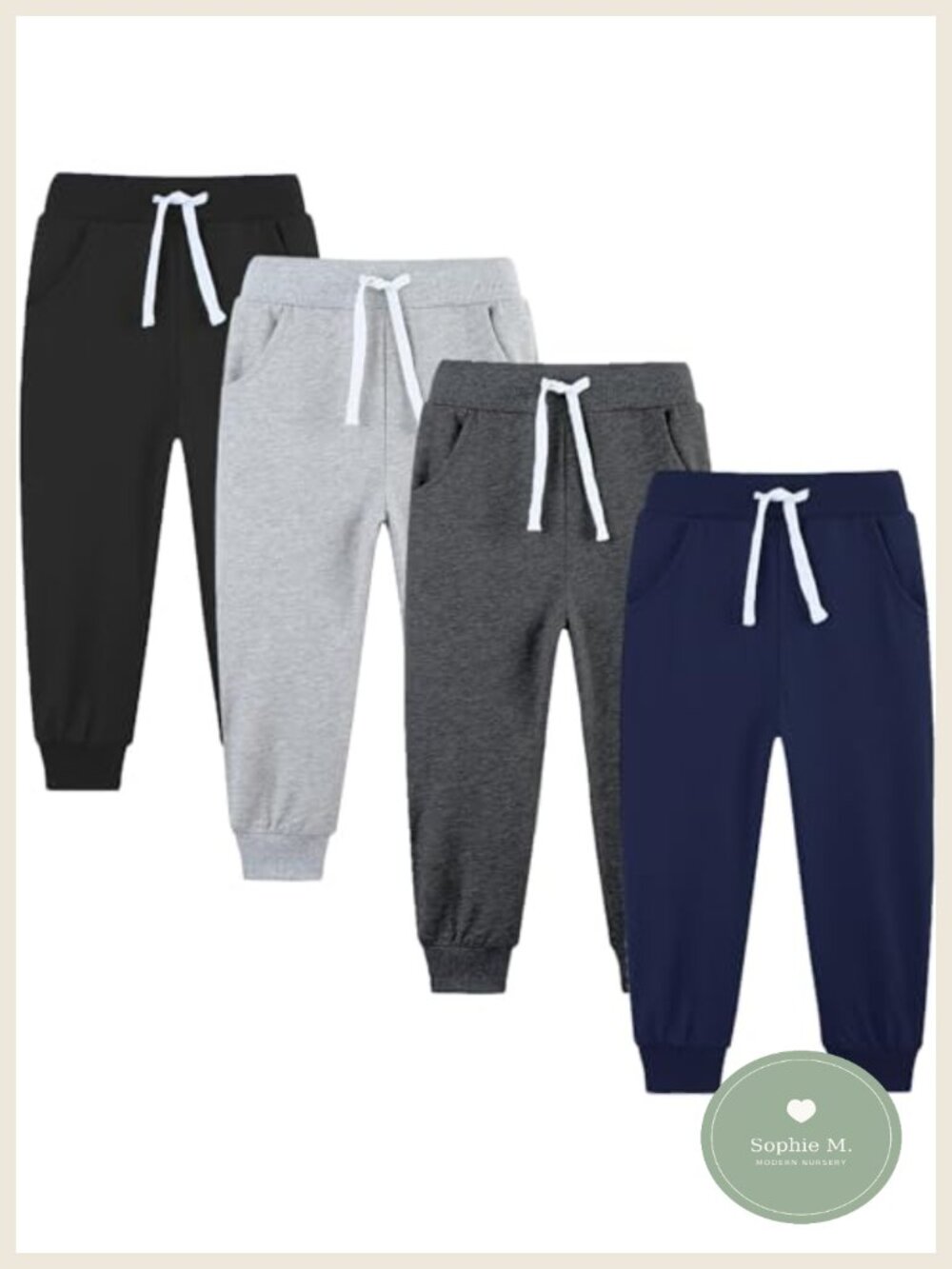 100% Cotton Boys Sweatpants Joggers 4 Pack with Drawstring and Pockets